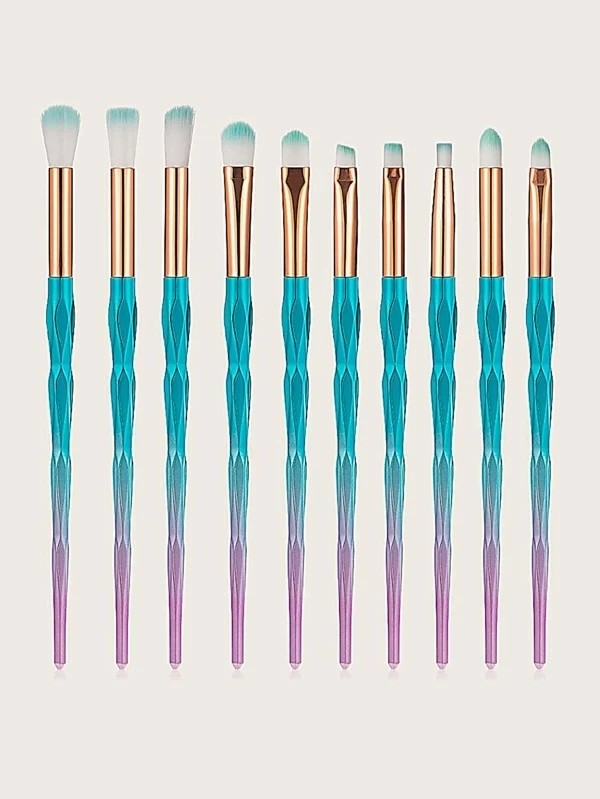 10pcs Duo-fiber Color Block Handle Eye Makeup Brush Set