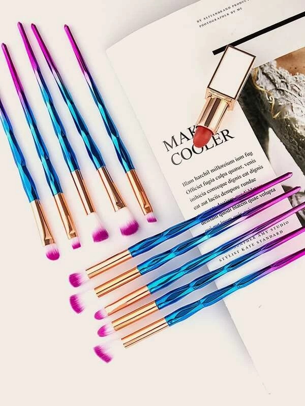 10pcs Duo-fiber Color Block Handle Eye Makeup Brush Set