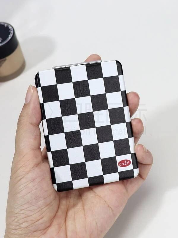 1pc Checkered Pattern Foldable Mirror