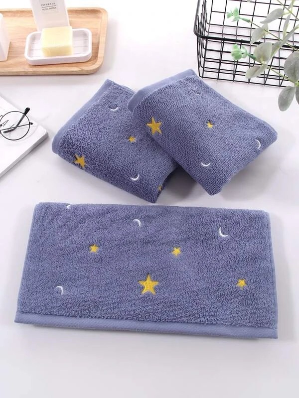 1pc Embroidery Star & Moon Towel