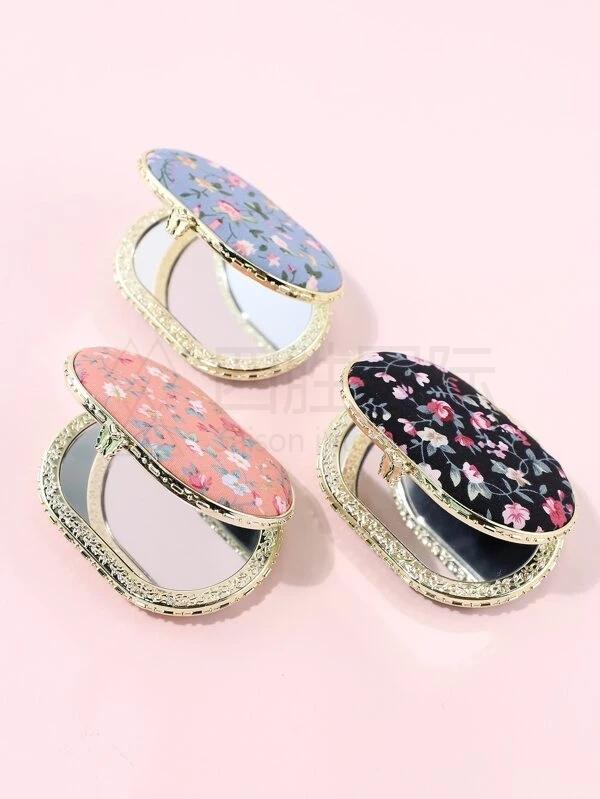 1pc Floral Pattern Oval Mirror