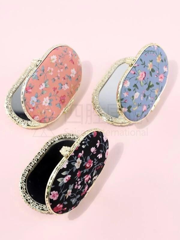 1pc Floral Pattern Oval Mirror