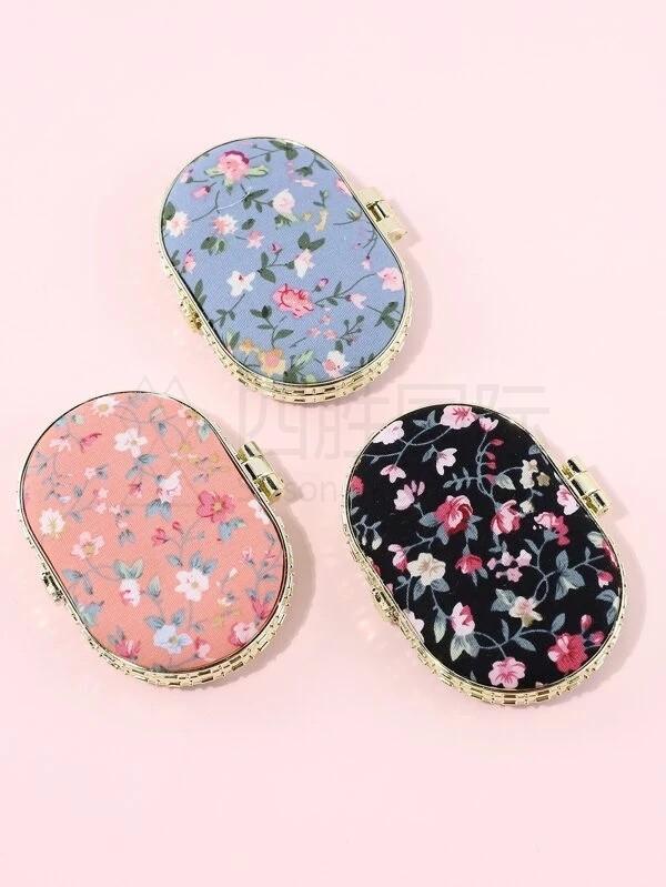 1pc Floral Pattern Oval Mirror