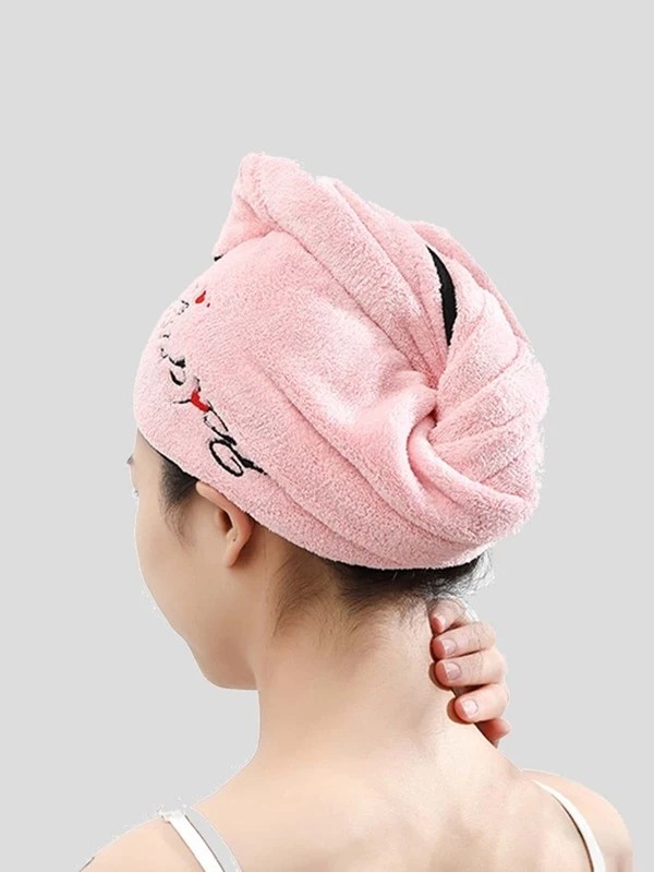 1pc Heart Embroidery Hair Drying Cap