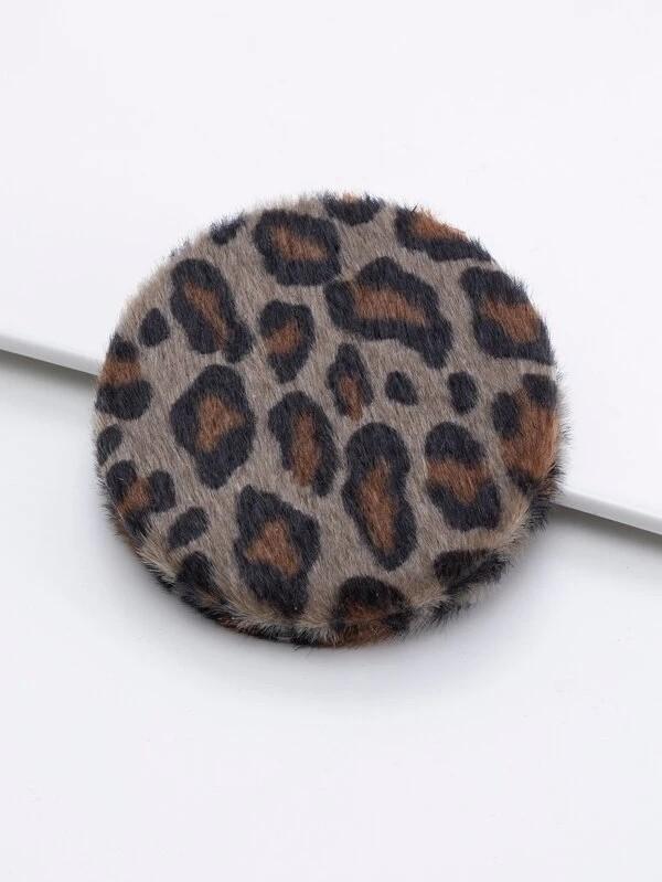 1pc Plush Leopard Round Foldable Mirror