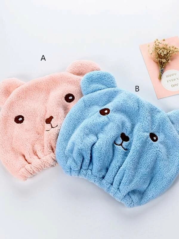 1pc Plush TeddyBear Graphic Hair Drying Cap