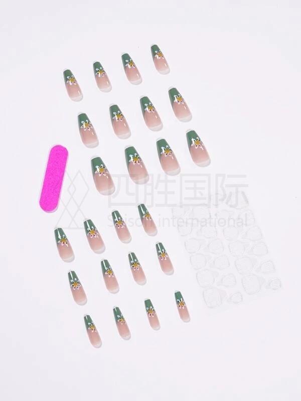 24pcs Floral Pattern Fake Nail Set