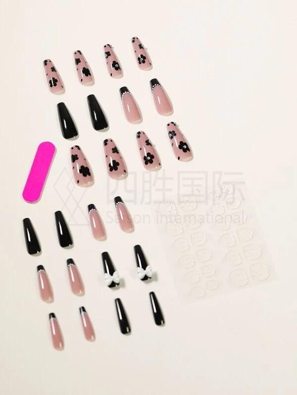 24pcs Flower Pattern Fake Nail Set