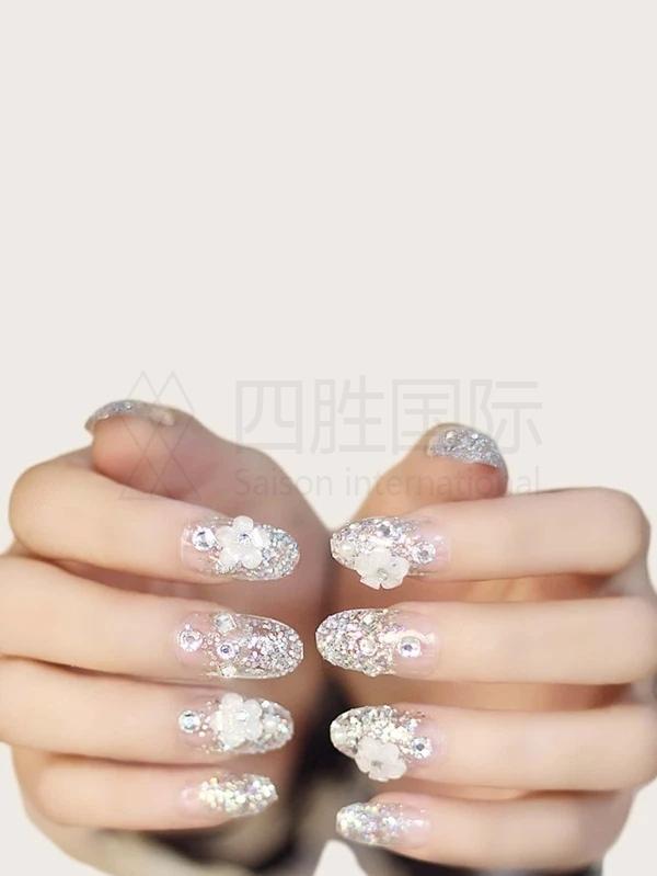 24pcs Glitter Fake Nail & 1sheet Tape