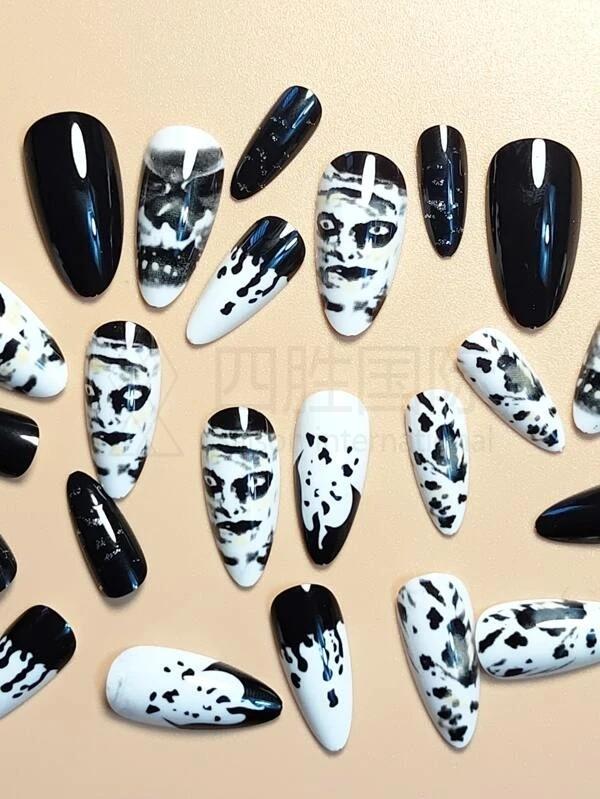 24pcs Halloween Fake Nail & 1pc Tape & 1pc Nail File