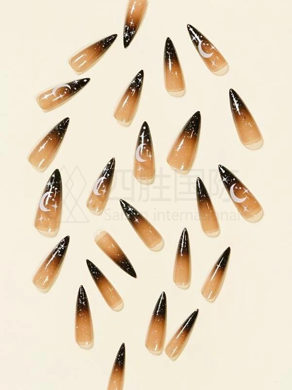 24pcs Halloween Glitter Fake Nail Set