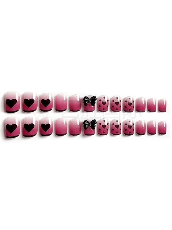 24pcs Heart Pattern Fake Nail & 1sheet Tape