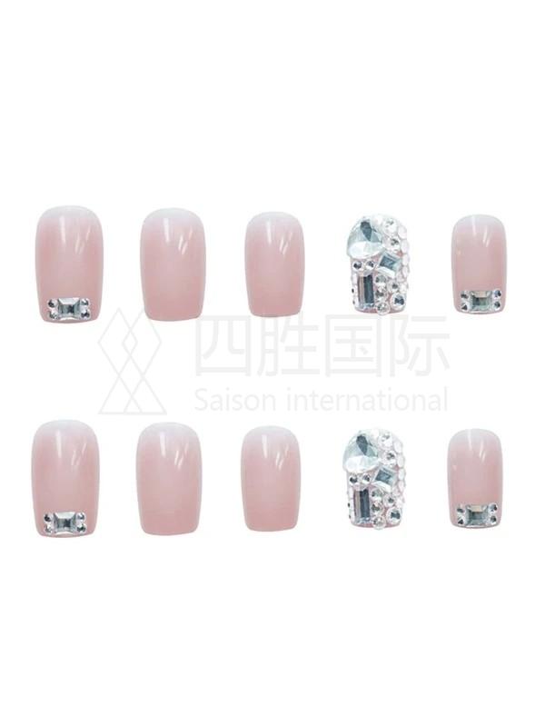 24pcs Rhinestone Decor Fake Nail & 1sheet Tape