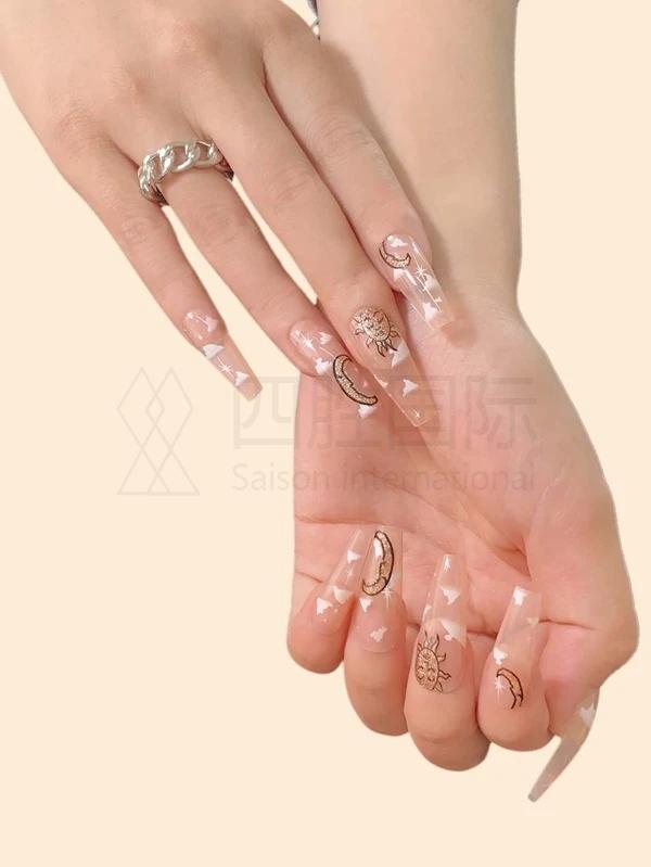 24pcs Sun & Moon Pattern Fake Nail Set