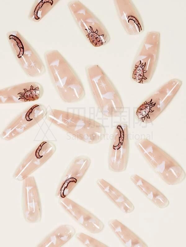 24pcs Sun & Moon Pattern Fake Nail Set