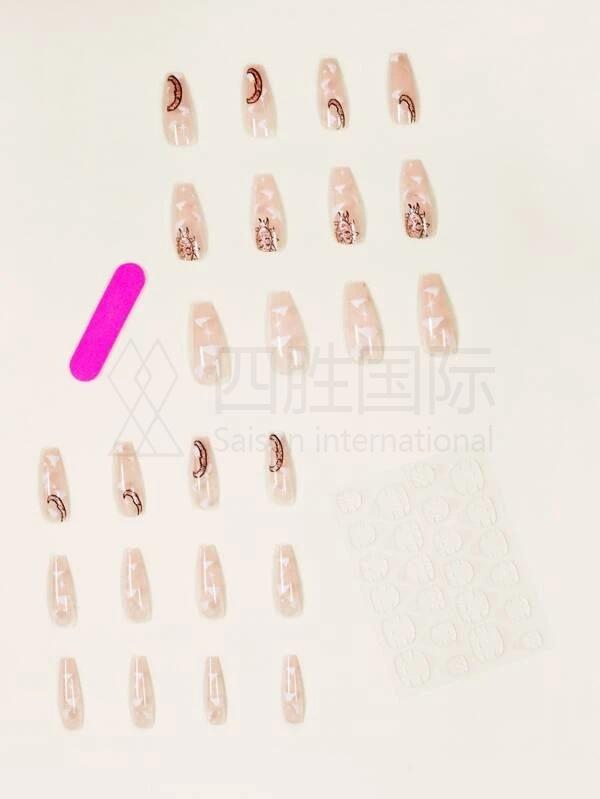 24pcs Sun & Moon Pattern Fake Nail Set