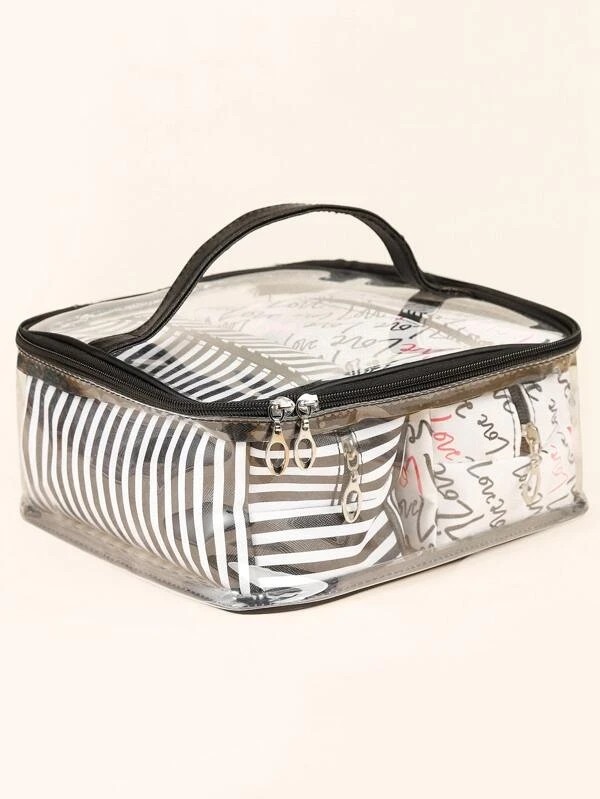 3pcs Striped Square Makeup Bag