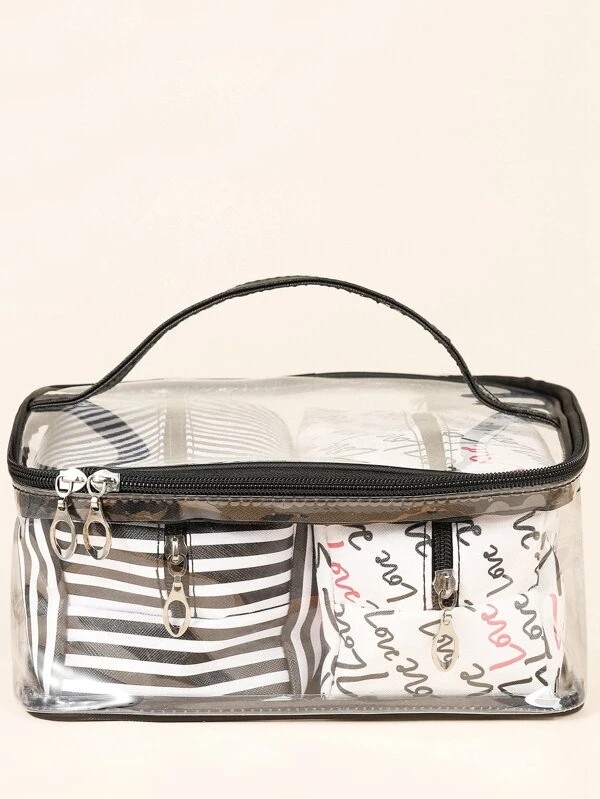 3pcs Striped Square Makeup Bag