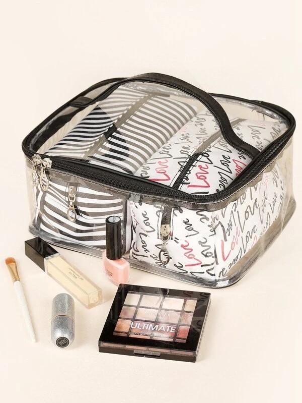 3pcs Striped Square Makeup Bag