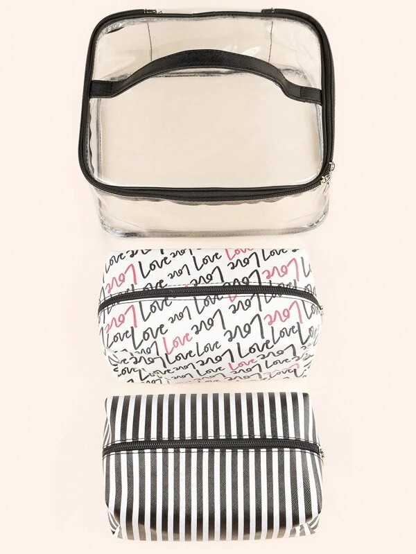 3pcs Striped Square Makeup Bag