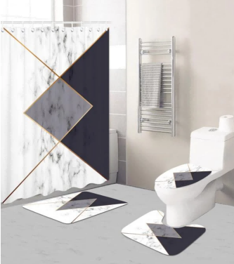 Shower Curtain and Bath Rug Set,Toilet Floor Mat 