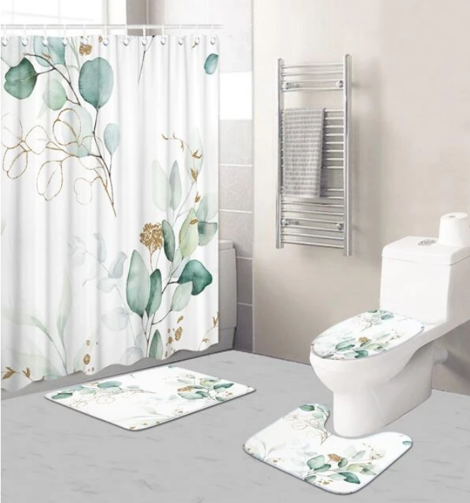 Shower Curtain and Bath Rug Set,Toilet Floor Mat 