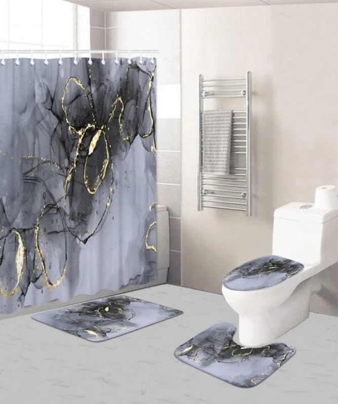 Shower Curtain and Bath Rug Set,Toilet Floor Mat 