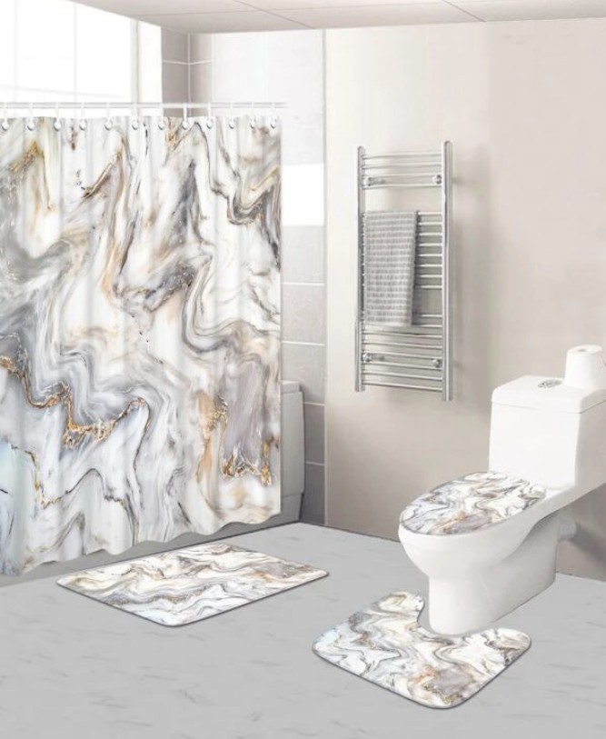 Shower Curtain and Bath Rug Set,Toilet Floor Mat 