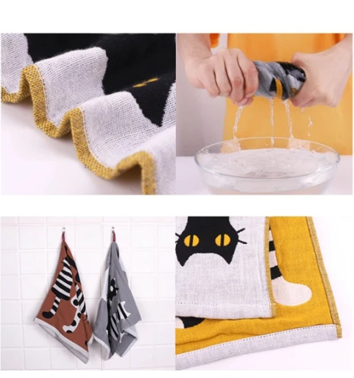 Cartoon Cat Pattern Random Color Face Towel