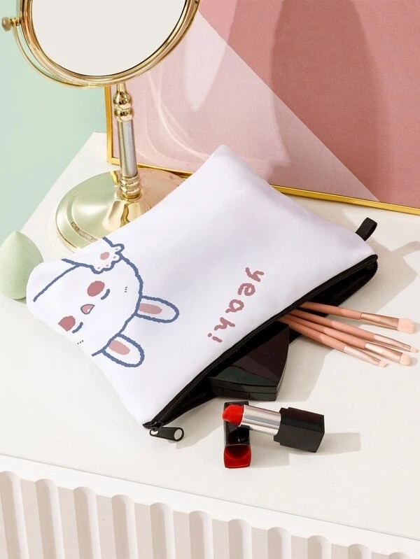 Cartoon Rabbit Pattern Zippered Makeup Bag