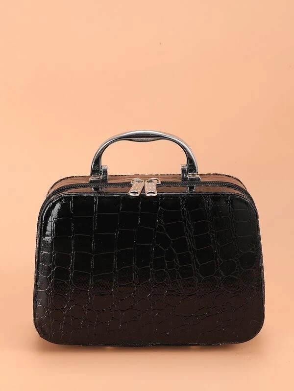 Crocodile Print Square Makeup Bag With Mirror