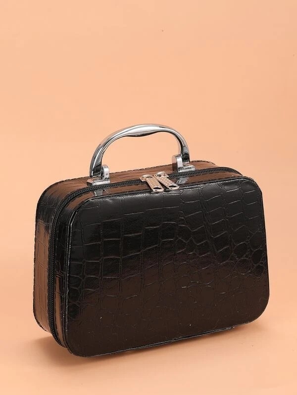 Crocodile Print Square Makeup Bag With Mirror