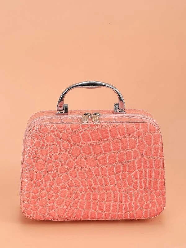 Crocodile Print Square Makeup Bag With Mirror