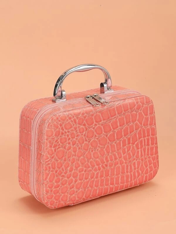 Crocodile Print Square Makeup Bag With Mirror