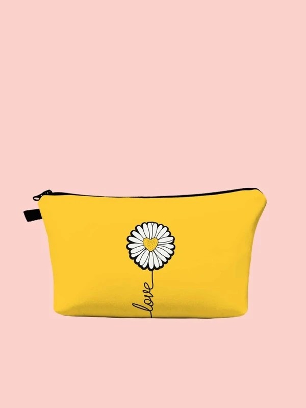 Daisy Print Zipper Makeup Bag