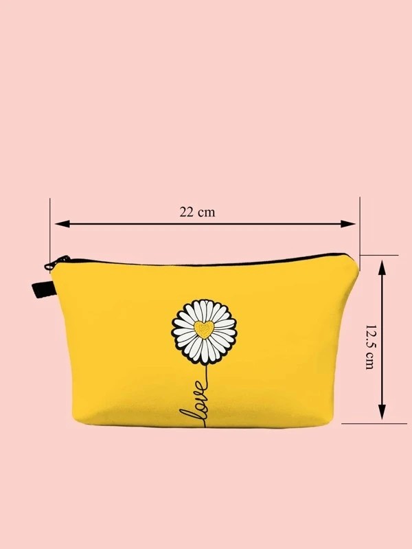 Daisy Print Zipper Makeup Bag