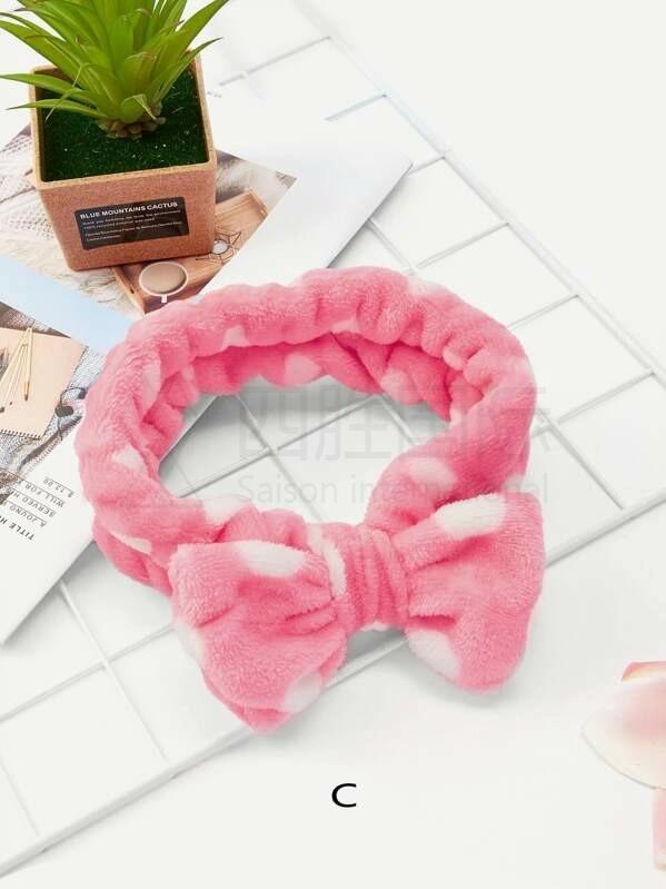 Dot Print Bow Decor Bath Headband 1pc