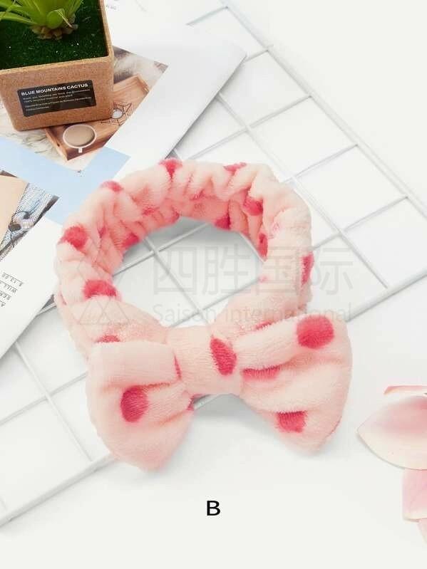 Dot Print Bow Decor Bath Headband 1pc