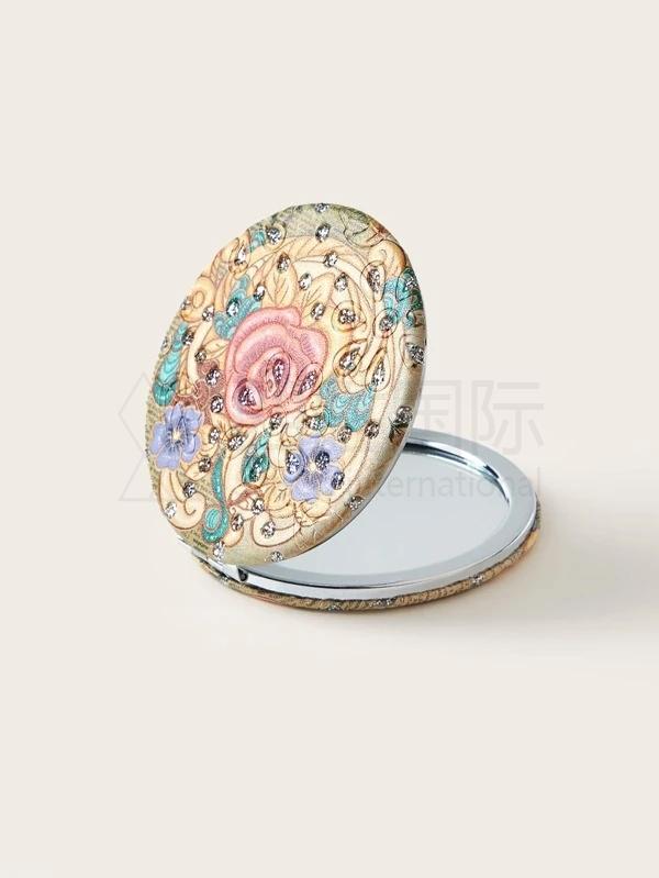 Floral Pattern Double-sided Mini Makeup Mirror