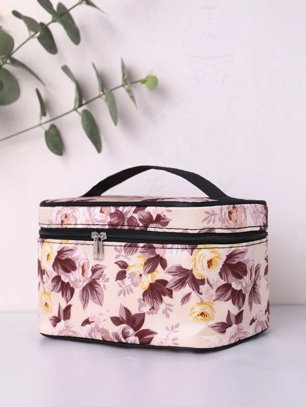 Floral Pattern Square Makeup Bag