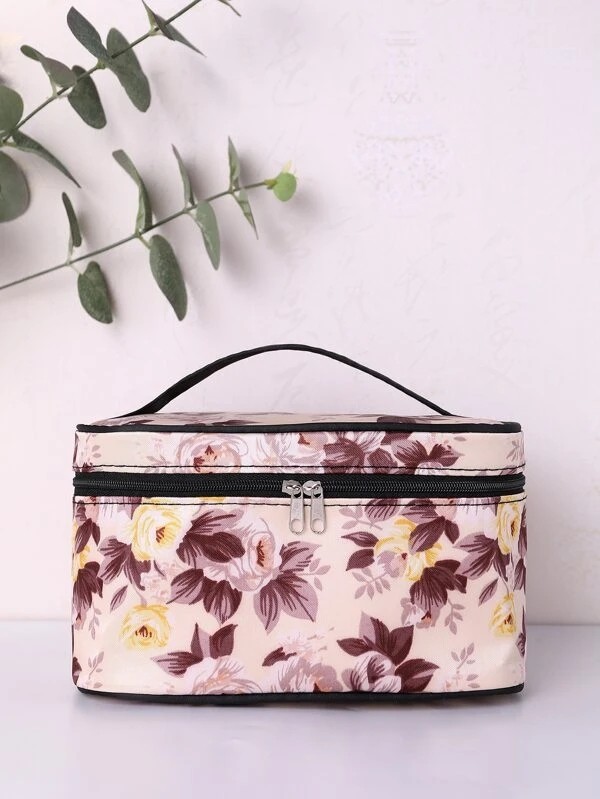 Floral Pattern Square Makeup Bag