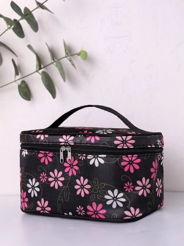 Floral Pattern Square Makeup Bag