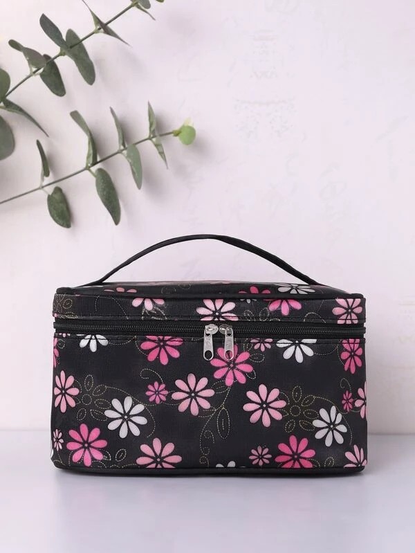 Floral Pattern Square Makeup Bag