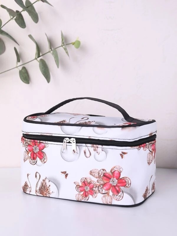 Floral Pattern Square Makeup Bag