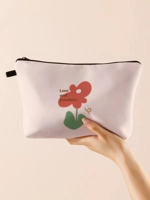 Floral Pattern Zippered Makeup Bag