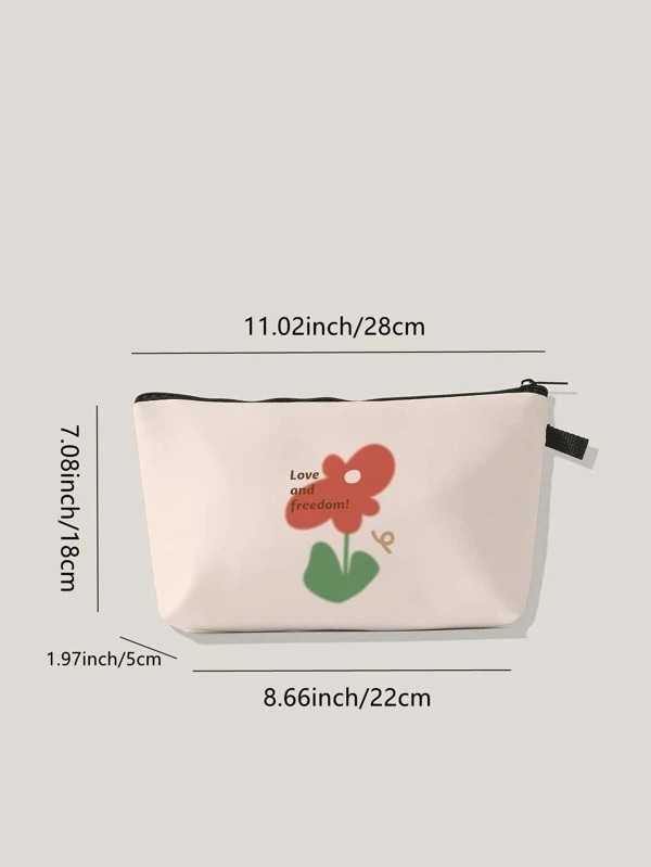 Floral Pattern Zippered Makeup Bag