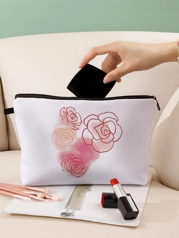 Floral Pattern Zippered Makeup Bag