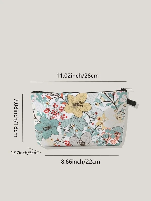 Flower Pattern Zippered Makeup Bag