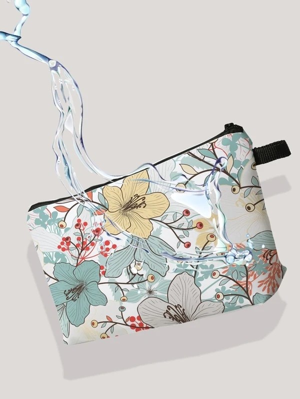 Flower Pattern Zippered Makeup Bag