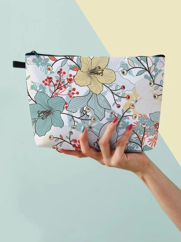 Flower Pattern Zippered Makeup Bag